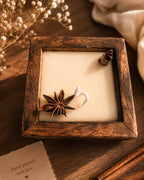 Hand Poured Square Wooden Candle with Cinnamon Fragrance, 10x10x5 cm, 200 g