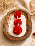 Handcrafted Rose Boat Candle | Wooden Bowl Decorative Candle | Luxury Home Décor & Gifting